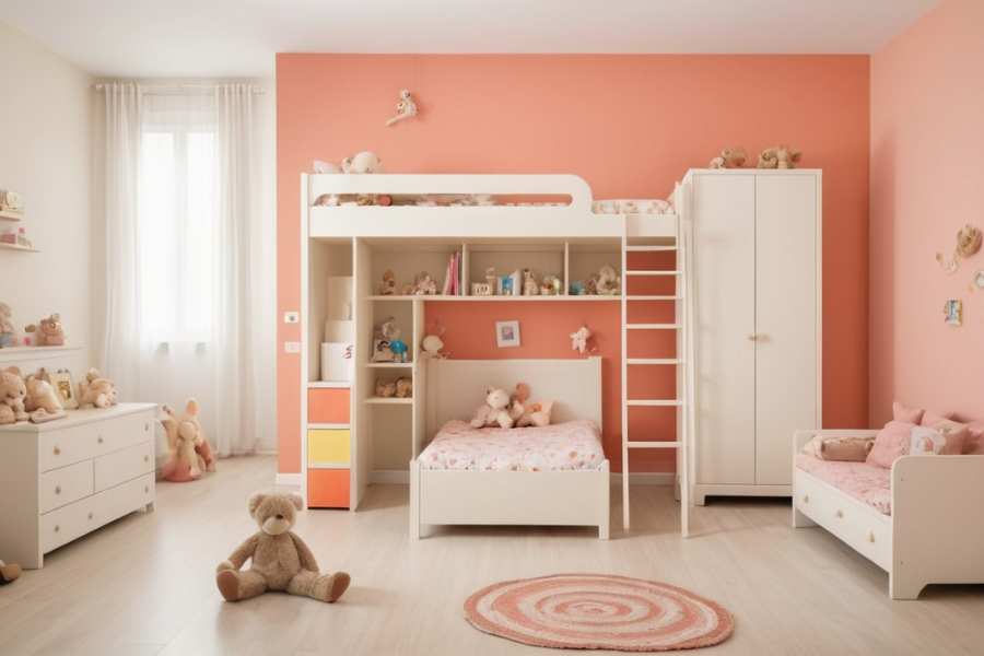 Colores para pintar habitaciones de niños, con dos camas y paredes rosa